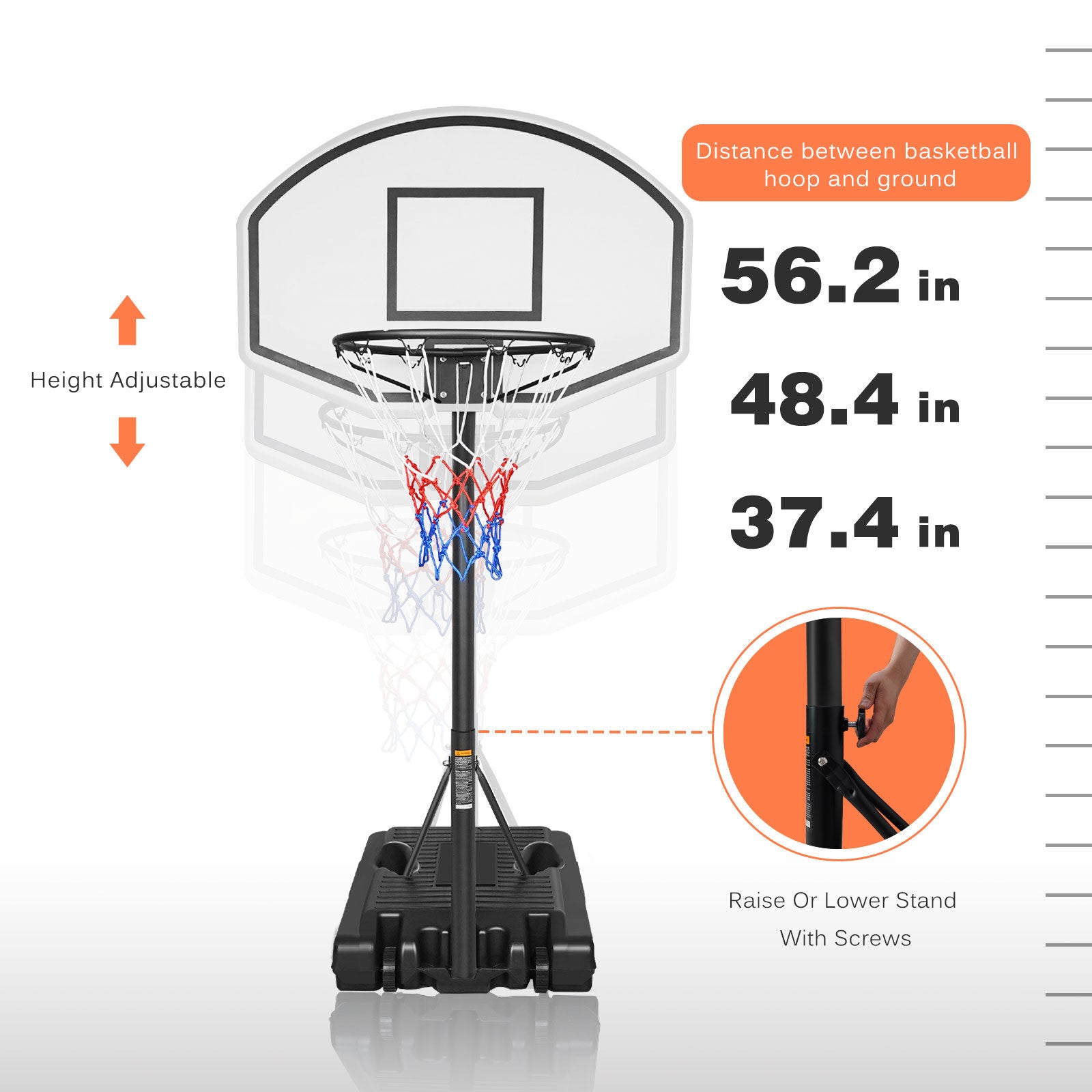 Portable Poolside Basketball Hoop Swimming Pool 3.1ft to 4.7ft Height-Adjustable Basketball System Goal Stand for Kids Doba